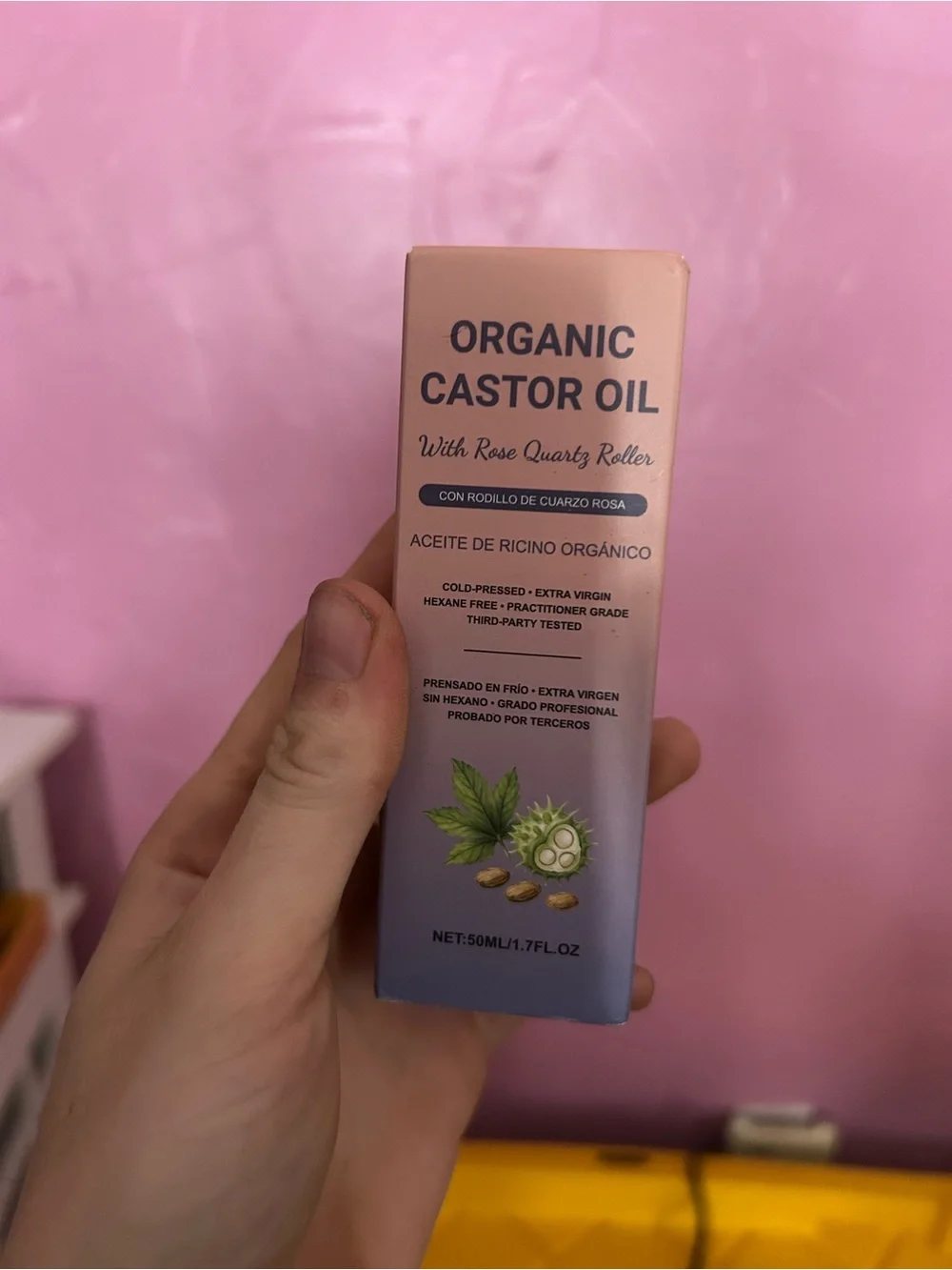Organic Castor Oil with Rose Quartz Roller - Pink/Purple Packaging